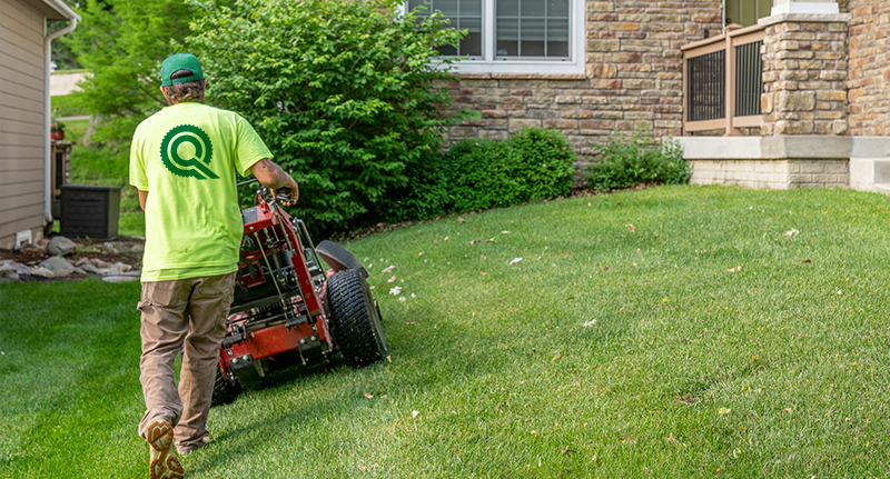 Web Team Quality Care mowing lawn